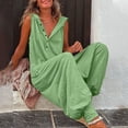 thumbnail image 4 of Fsqjgq Vintage Button Hooded Jumpsuit Summer Women Causal Beach Harem Pants Playsuit Fashion Loose Solid Sleeveless Romper Streetwear Green M, 4 of 7