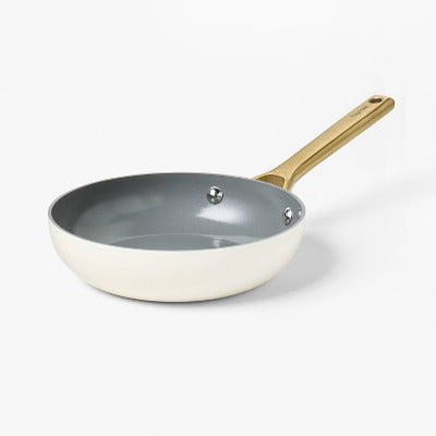 8" Nonstick Ceramic Coated Aluminum Frying Pan With Champagne Handle Cream