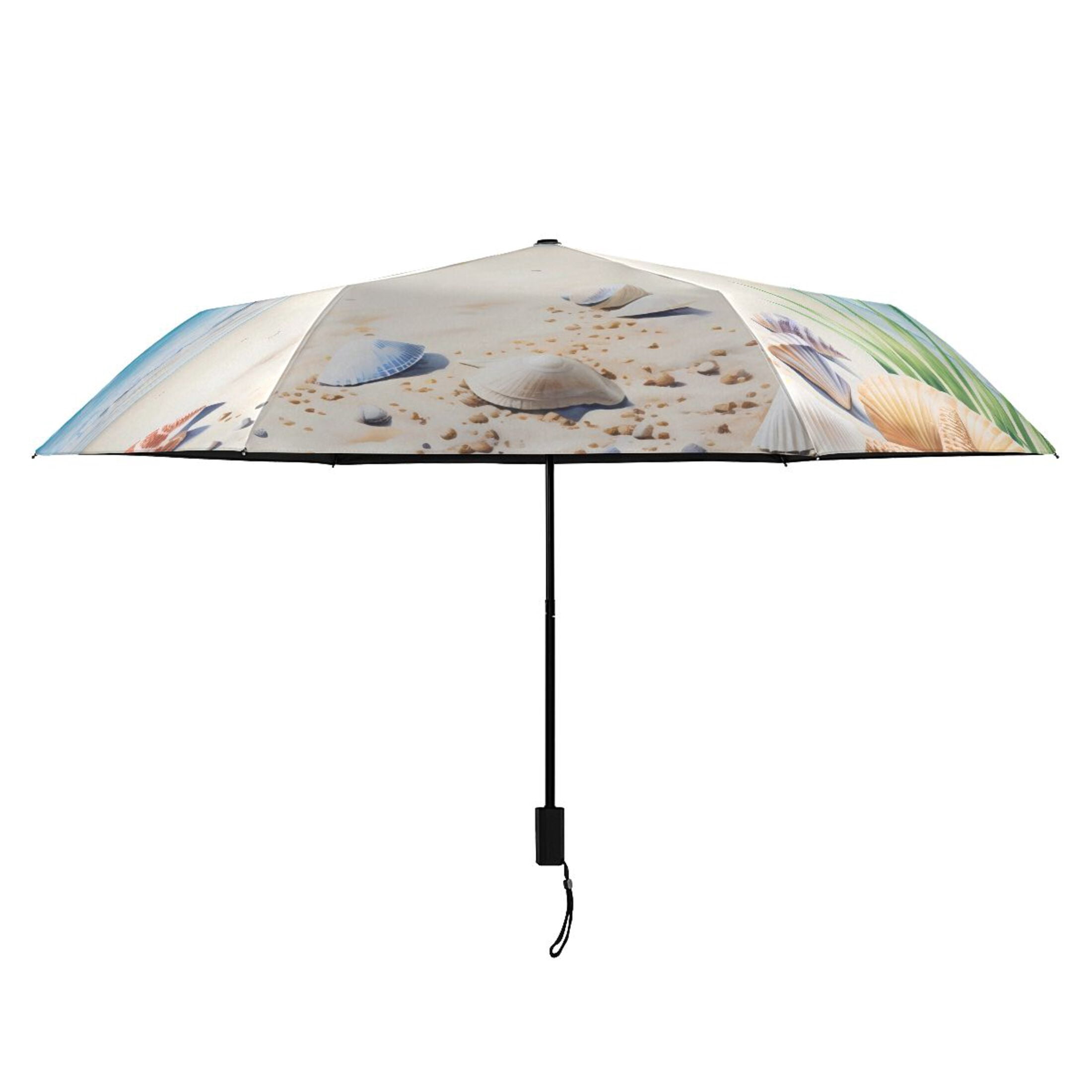 Seashell in Summer Beach Compact Folding Umbrella for Rain Windproof Travel Umbrella UPF 50+ Lightweight Packable Arc Size