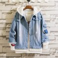 thumbnail image 1 of Men Casual Denim Hooded Jacket Workwear Fake Two Pocket Jacket Coat, 1 of 8