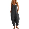 thumbnail image 2 of Wovilon Women's Loose Fit Cotton Linen Overalls Jumpsuit with Front Pockets, Sleeveless Button Strap Casual Baggy Romper for Summer Vacation and Daily Wear, 2 of 7