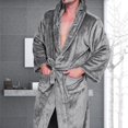 thumbnail image 3 of Men Nightgown Winter Hooded Robe Pocket Long Sleeve SPA Bathrobe, 3 of 4