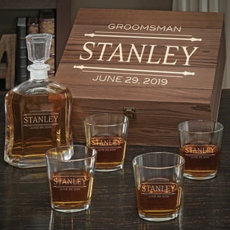 Custom Groomsmen Whiskey Decanter Set Of 5 - Engraved Argos Decanters For Wedding Party Gifts