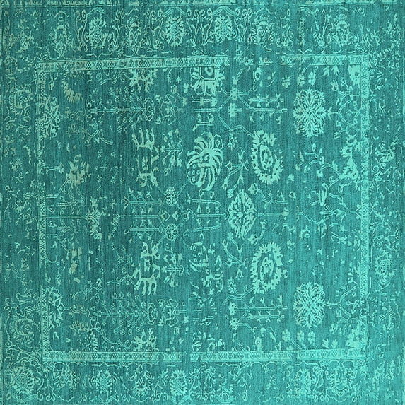 Ahgly Company Indoor Square Oriental Turquoise Blue Industrial Area Rugs, 6' Square