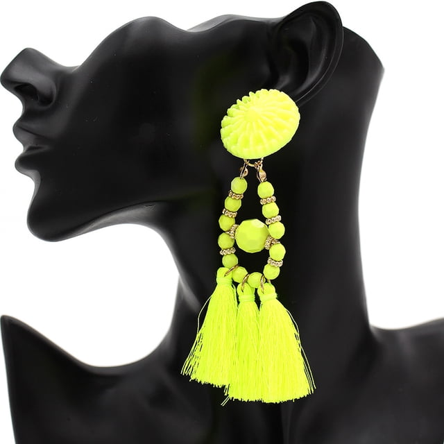 ADDHAT Aretes De Con Borlas Amarillas Estilo Retro Y Fino Para Mujer