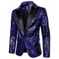 thumbnail image 4 of Men's Floral Tuxedo Jacket Jacquard Suit Jacket Slim Fit Blazer for Wedding, Prom, Dinner Blue M, 4 of 4