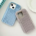 thumbnail image 3 of Compatible with iPhone 15 Plush Case Stripe Pattern Fluffy Fuzzy Furry Warm Plush Phone Case Girly Women Girls Smooth Cozy Winter Soft TPU Warm Hair Fur Shockproof Phone Cover, Blue, 3 of 5