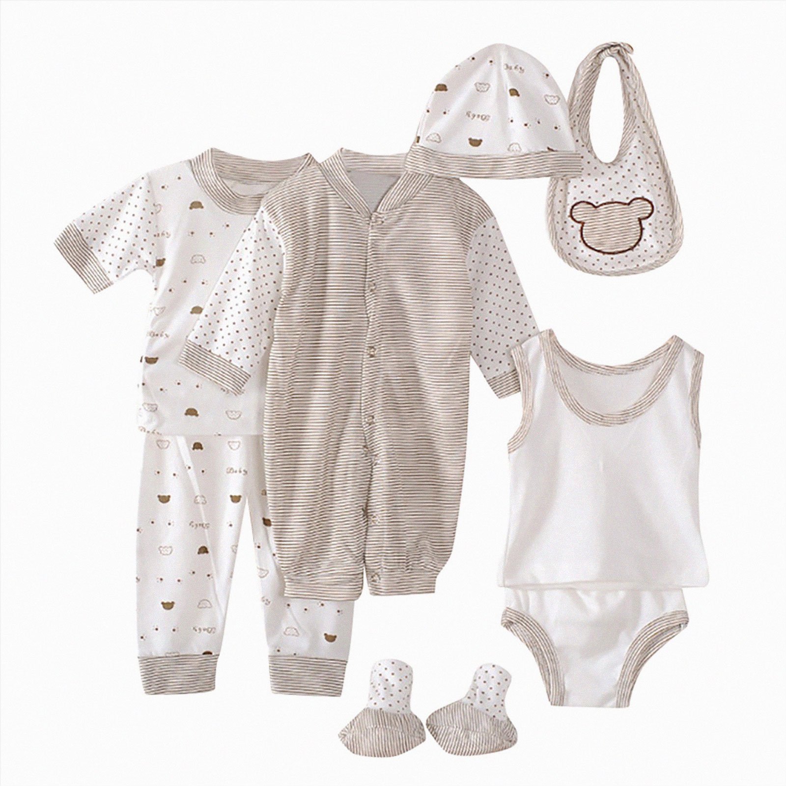 Nwiuh Unisex Baby Clothes 8 Piece Layette Sets Cotton 0-3 Months Baby Outfit Boy Girl Clothes Gift Set (Tops+Hat+Pants+Bib+Sock Shose+Romper (Yellow, 0-3 Months)