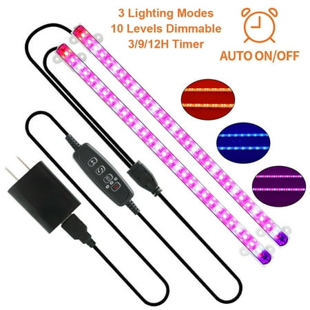 

Rosnek Dimmable LED Grow Light One Tows Two Plant Growing Lamp Strips Bar USB/US Adapter Red Blue Spectrum 1/2Pack