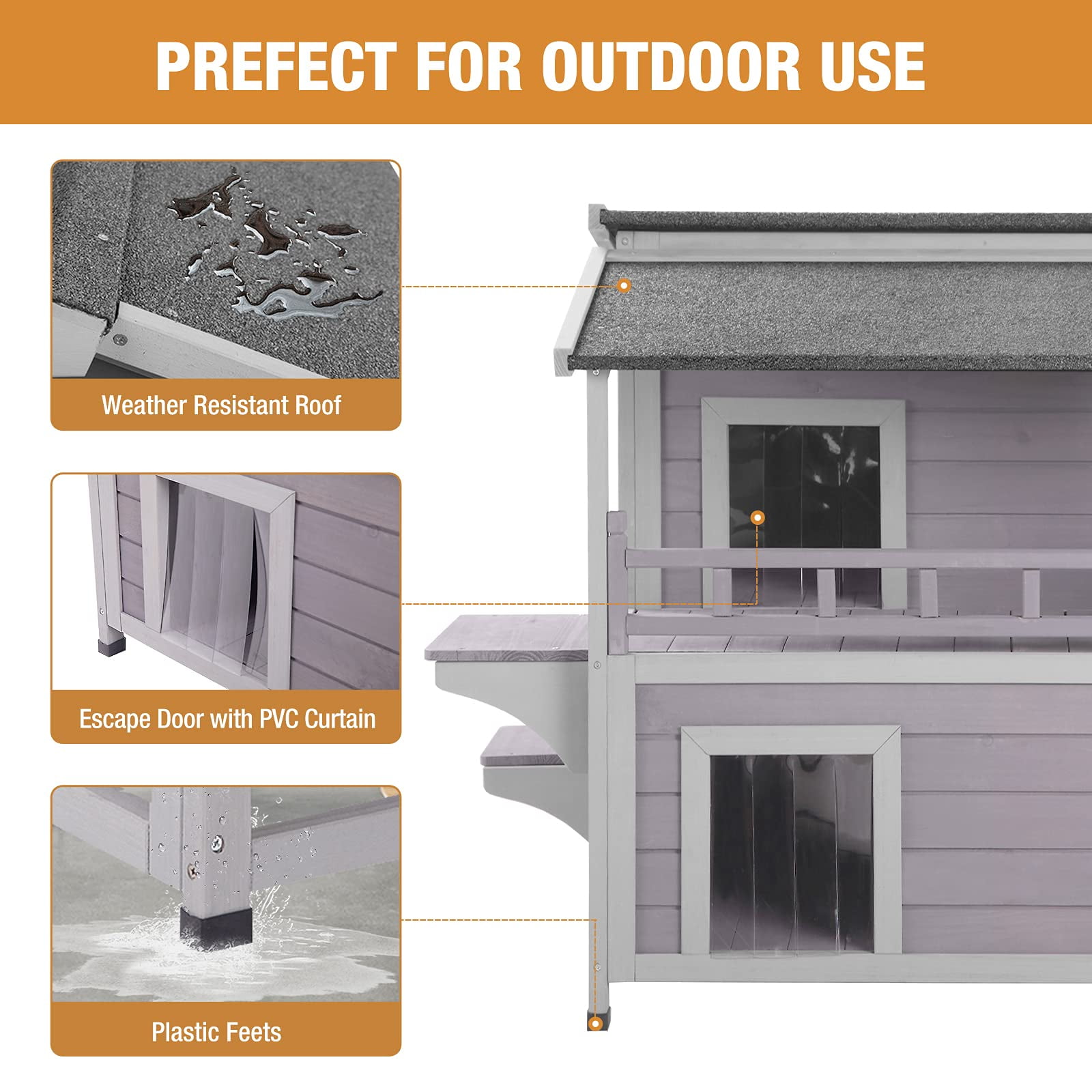 BUTINGLALE Outdoor Feral Cat House, Outside Cat Condos Two Story, Rainproof Kitty House for Winter