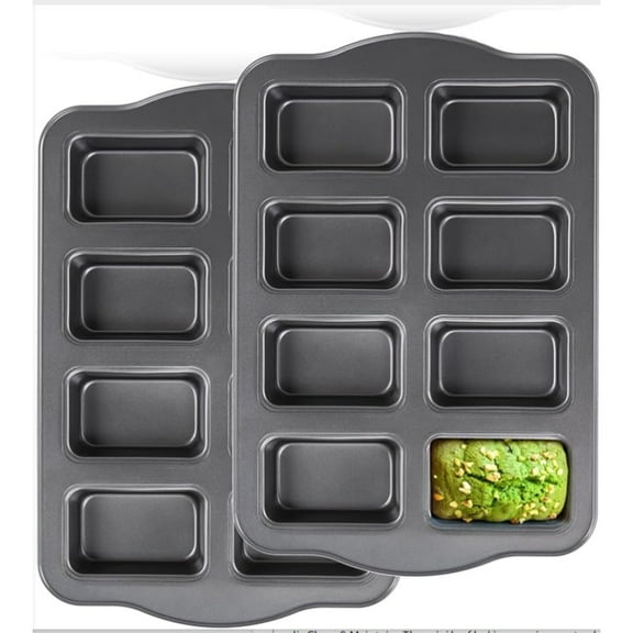2Pack 8  Cavity  Carbon Steel Mini Loaf Pan, Non-Stick Small Loaf Pan  with Dishwasher Safe, Resistant-Amazing Mini Bread Pan - Perfect Baking Gifts for Family