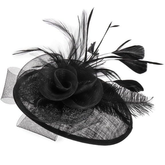 Fascinator Hat, Hair Clip Hat for Women, Fibre Feather Flower Bowler, Small Veil Wedding Party Hat Tea Hat Headpiece for Cocktail Party, Black