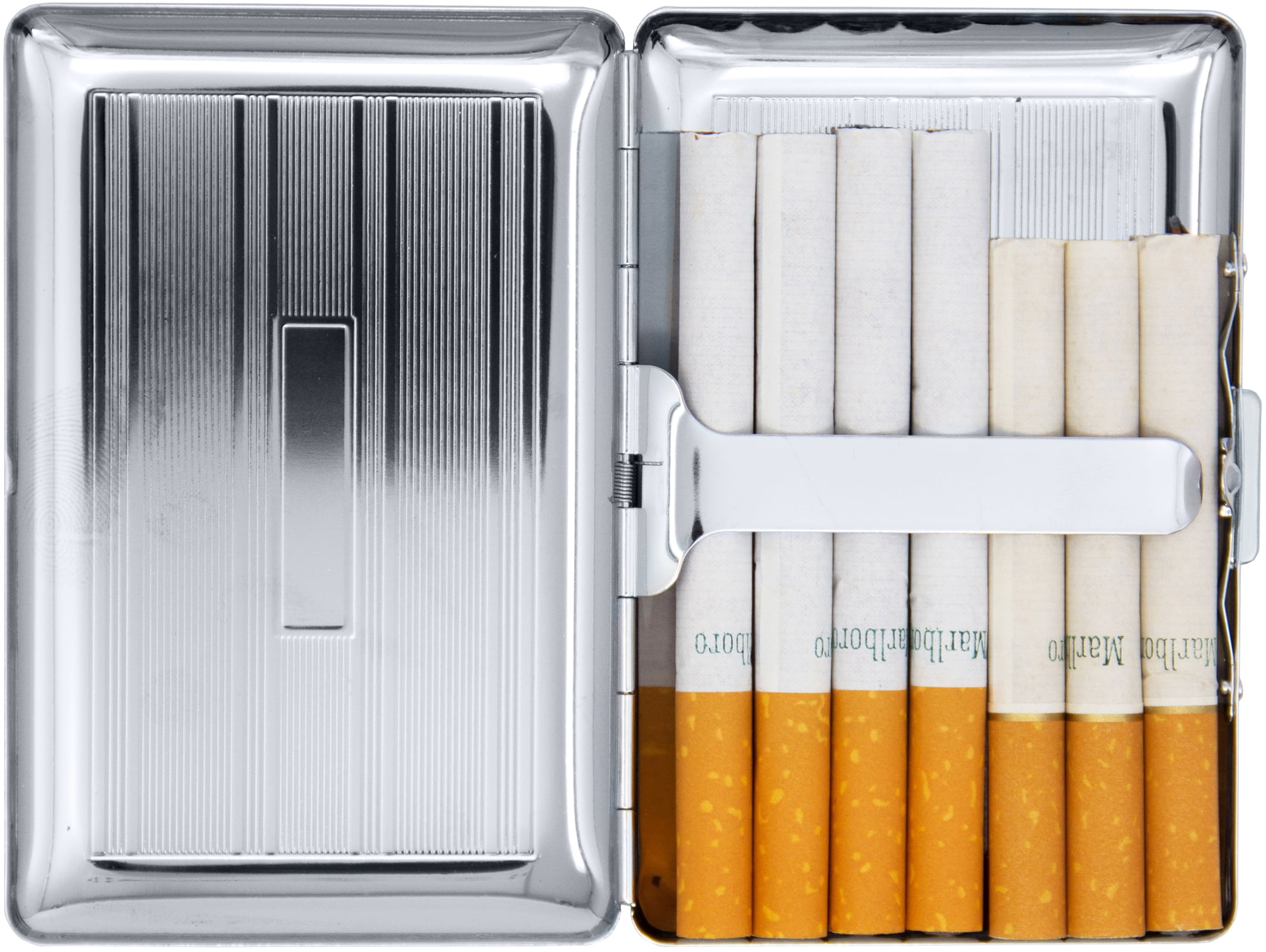 Set of 2 Ultra Compact Metal-Plated King Size Cigarette Case & Stash Box  (Silver Lines)