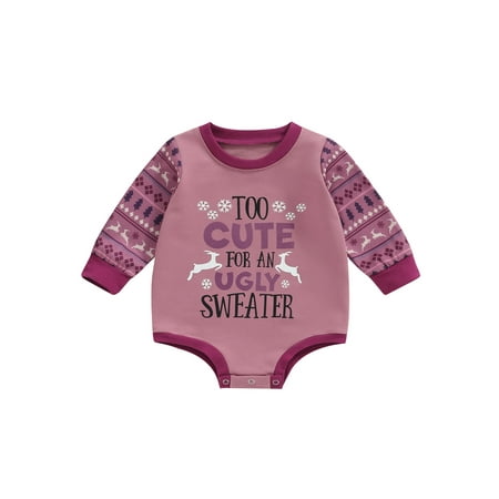 

Baby Boys Girls Christmas Long Sleeve Rompers Snowflake Letter Print Sweatshirt Outfits