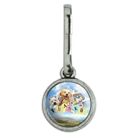 Dog and Cat Thanks Thank You Selfie Antiqued Charm Clothes Purse Suitcase Backpack Zipper Pull Aid