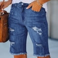 thumbnail image 1 of Ovticza Women's Ripped Mid-Rise Denim Bermuda Shorts Frayed Raw Hem Stretch Jean Shorts Blue XL, 1 of 6