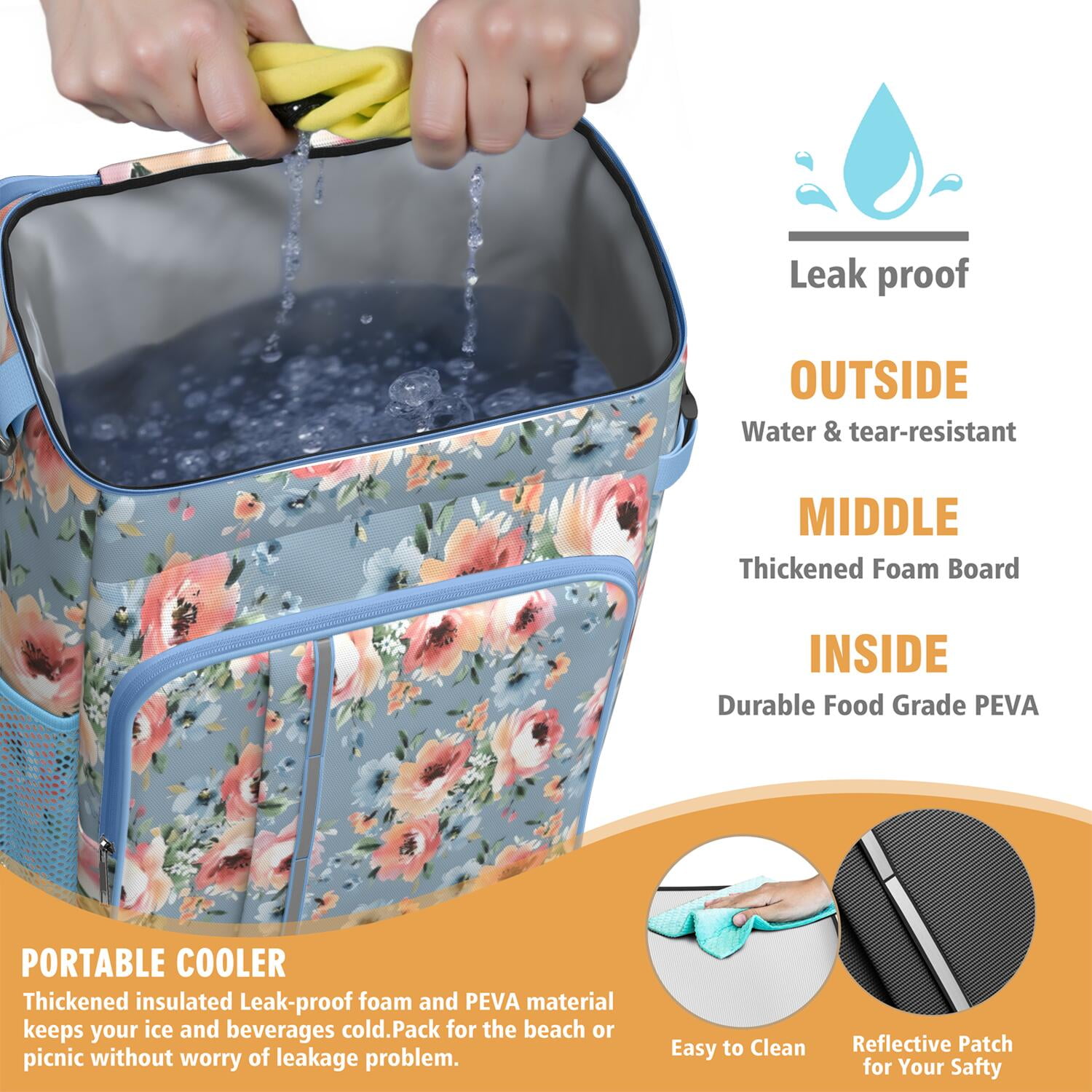 Travel Cooler Bag - Pioneer Flower Floral Print Pattern Camping Beer Cooler Backpack with Bottle Opener- Waterproof Insulated Picnic Backpacks - Cooler Bag for Beach