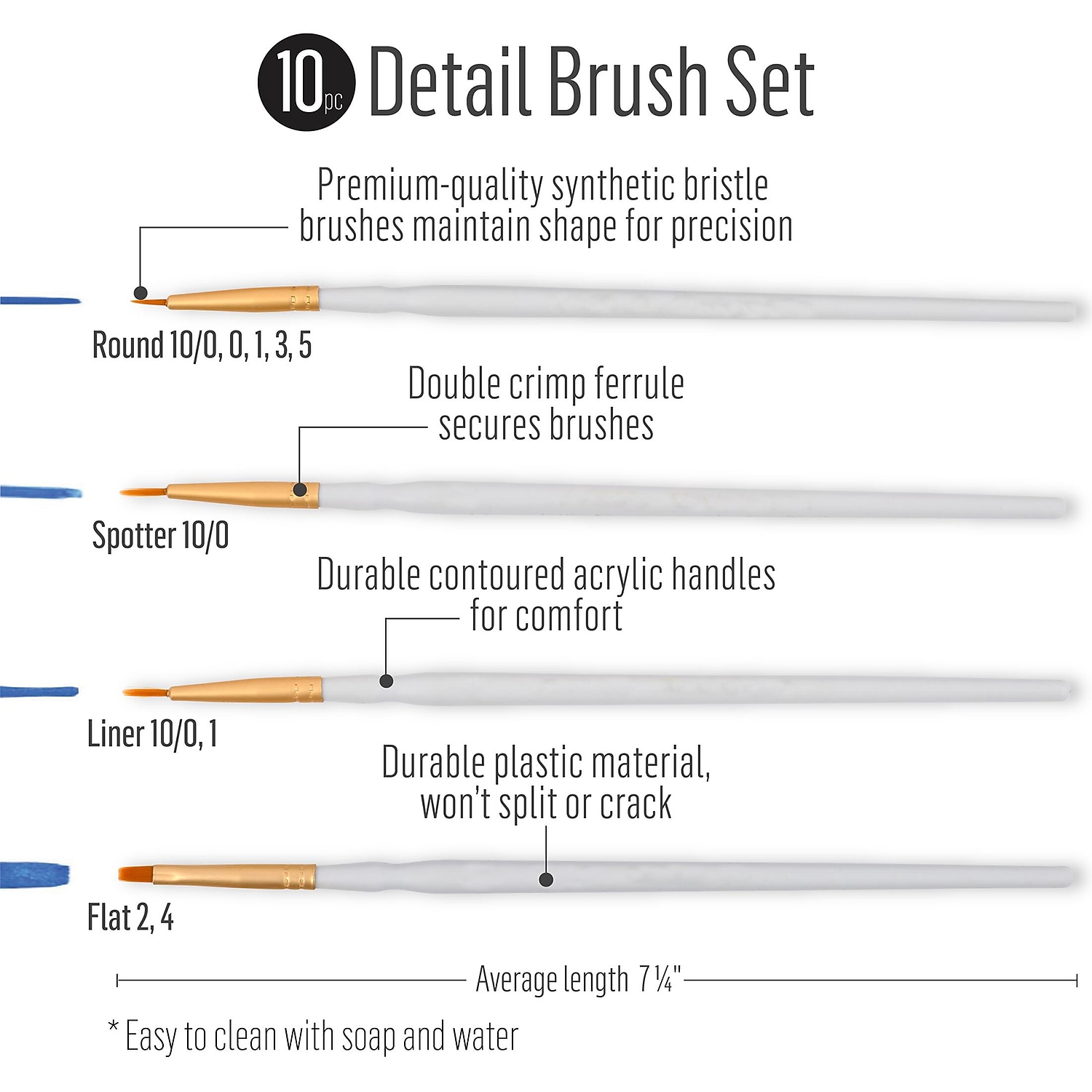 Plaid Synthetic Taklon Round Brush Set Round Brush 10/Pack 3 Packs/Bundle (FLK44278-3)