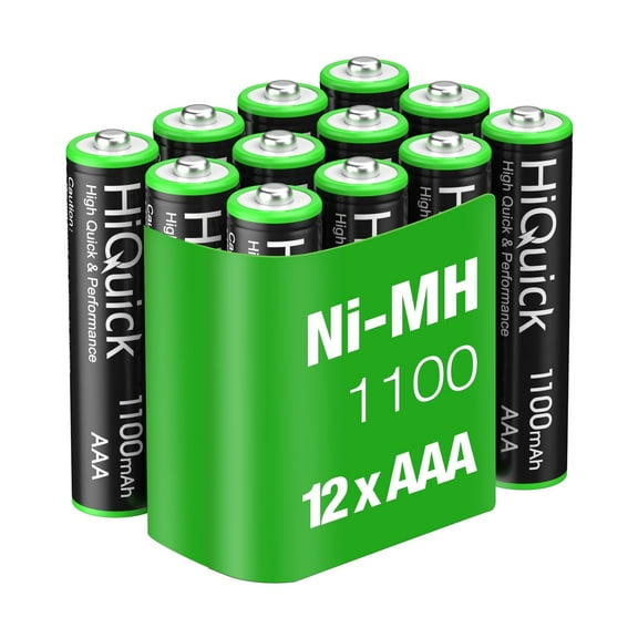 HiQuick 12-Pack AAA Rechargeable Batteries - 1100mAh Ni-MH Pre-Charged (1.2V) for Household Electronics & Digital Devices