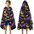 thumbnail image 3 of Halloween Bat Moon Eye Pattern Hooded Bath Towel，50"x30" for Ages 3 To 12 Kids, Quick Dry Lightweight Soft Microfiber Hood Beach Towel Cover Up for Kids, 3 of 7