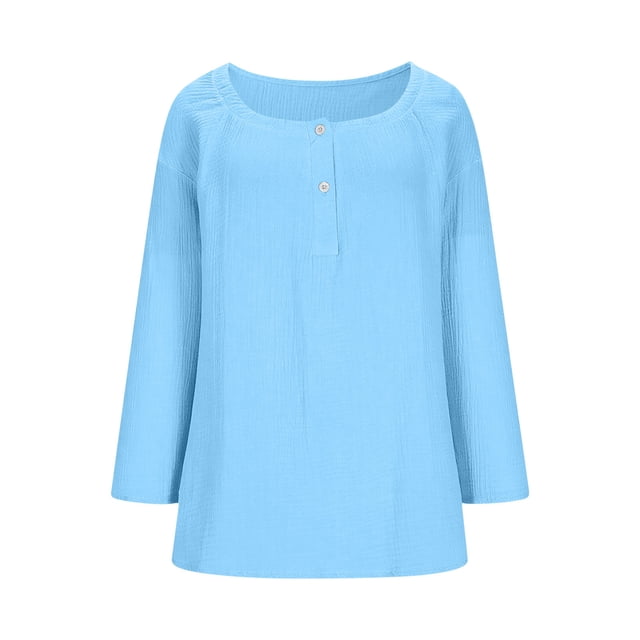 Camisetas de Trabajo de Manga Larga con Cuello de Botón Pullover Top Suelto para Casual, Viajes, Calle Y Escuela