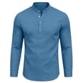 thumbnail image 4 of Mifsaly Mens Henley Shirts Long Sleeve Band Collar Button Down Tops Lightweight Casual Classic Fit office Vacation Outfits Blue,XXL, 4 of 8