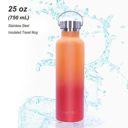 UUFFOO 25oz Stainless Steel Travel Mug, 750mL Double Wall Insulated Thermos Water Bottle with Lid, Orange