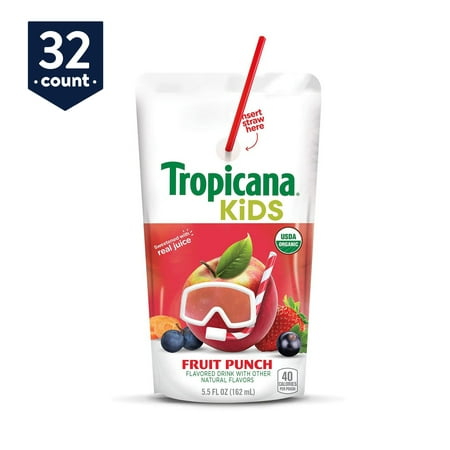 Tropicana Kids Organic Juice Drink Pouch, Fruit Punch, 5.5 oz Pouches, 32 (Best Fruit Menthol E Juice)