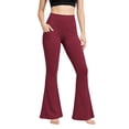 thumbnail image 2 of Wide Leg Yoga Pants with Pockets Baeitkot High Waisted Flared Leggings, Solid Color Wide Leg Trousers for Fitness and Leisure Wine XL, 2 of 9