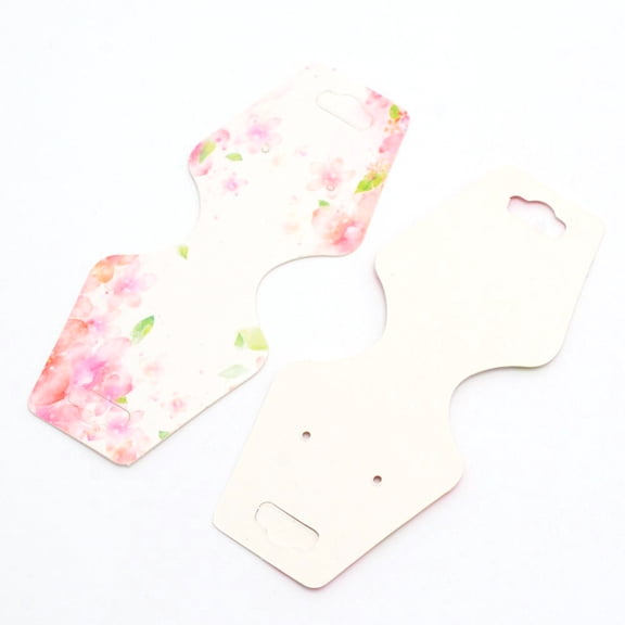 100 pc White Cardboard Necklace Display Cards Rectangle with Flower Pattern Pink 4-1/4x1-3/4 inch(10.8x4.4cm)