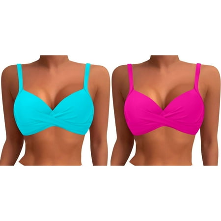 (2-Pack) Rinsvye Women Underwire Bikini Top Plus Size Bathing Suits Women with Underwire Push Up Swim Top 50S Swimsuits for Women Bra Padded Swimsuit Tops Womens Bathing Suit Cover Romper 2025 Bathing