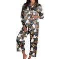 thumbnail image 3 of Halloween Pajamas Women Casual Full Theme Printed 2 Pc Long Sleeve Pocket Button Down Lapel Shirts Loose Pants Soft Fall Winter Nightwear Silk Comfy Womens Loungewear Set Dark Gray XXL, 3 of 6