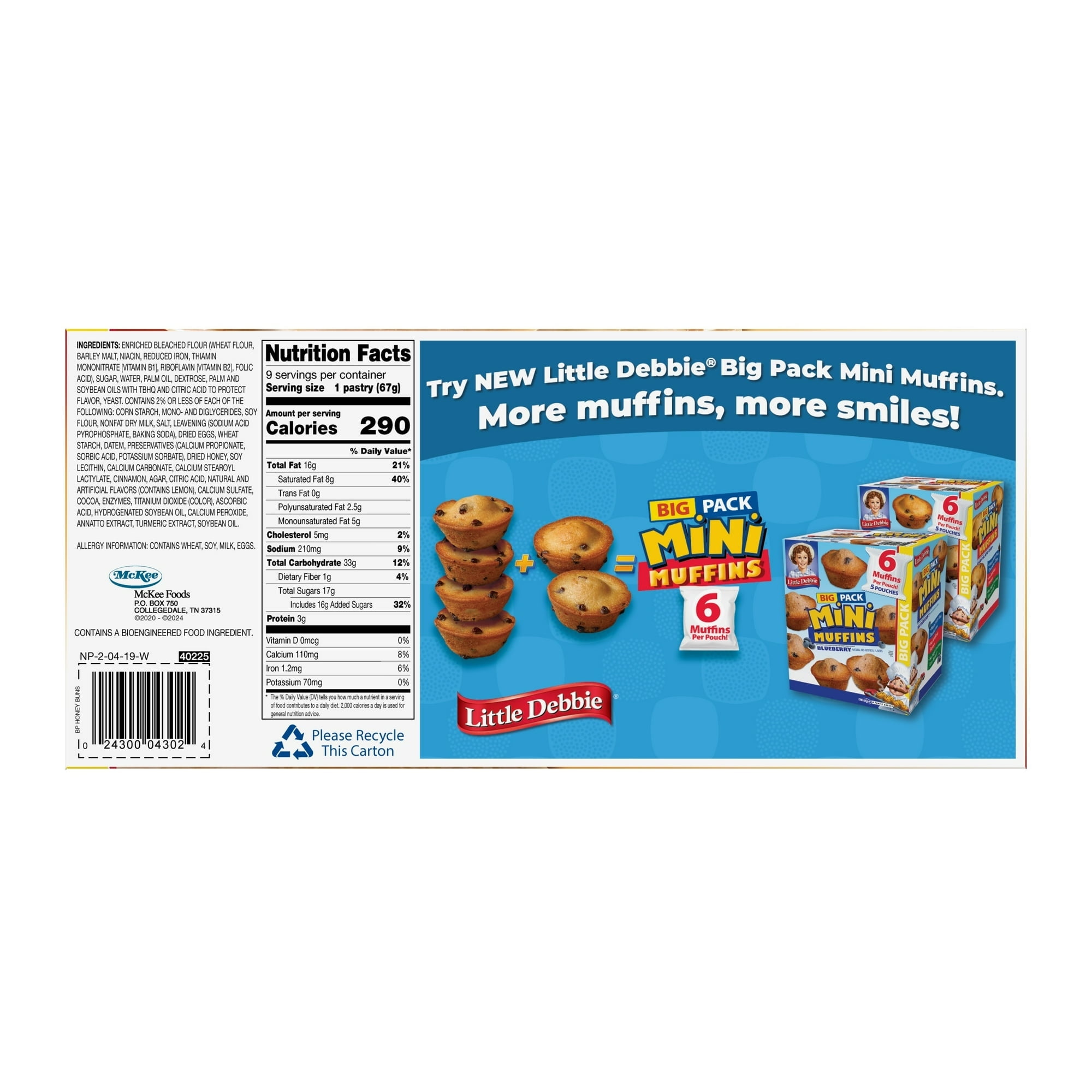 2 Pack - Little Debbie Honey Buns Breakfast Pastries - Big Pack - 9 ct Packaging may vary