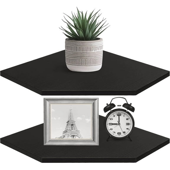 Corner Floating Shelves, Corner Shelves Wall Mounted with Cord Hole, Diamond Shape Corner Hanging Shelving for Wall Storage, for Cable Box, TV Cords, Books, Plants,