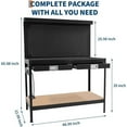 thumbnail image 5 of Pinypikaka 48" Workbench, Heavy Duty Metal Steel Tool Storage Work Table, 2 Tier Work Table for Garage with Pegboard, 2 Drawers and Shelf, Multifunctional Work Bench for Workshop, Home, Office, 5 of 6
