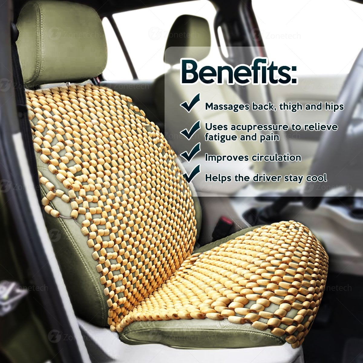 Car Seat Cover Beaded Front Car Seat Cushion Comfortable Back massage Wooden 