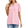 thumbnail image 4 of JWD Womens Shirts Casual V Neck Tshirts Puff Short Sleeve Summer Tops Tunic Blouses Pink M, 4 of 6