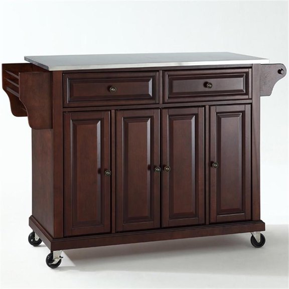 Bowery Hill Stainless Steel Top Kitchen Cart in Mahogany