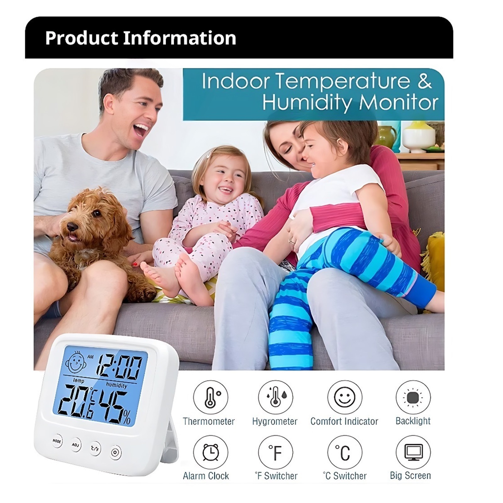 LCD Digital Temperature Humidity Meter Backlight Home Indoor Electronic Hygrometer Thermometer ,Real-Time