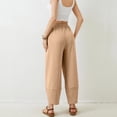 thumbnail image 3 of WULMLEO Barrel Pants Women Cotton Baggy Elastic Waist Loose Fit Cropped Palazzo Trousers Casual Lightweight Comfy Travel Outfits Brown L, 3 of 5