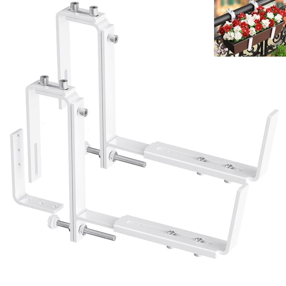 Y&M Adjustable Planter Box Brackets Brackets for Window Boxes Planters 2 Pack Universal Outdoor Hanging Brackets White Steel Mounting Durable Suitable for Fence Pergola Patio Garden Balcony