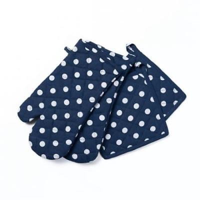 Navy Blue White Polka Dots Oven Mitt Pot Holder Set 4 Pack Navy Blue White Polka Dots Oven Mitt Pot Holder Set 4 Pack