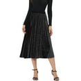 thumbnail image 1 of INSPIRE CHIC Jupe Midi Évasée Plissée en Velours à Taille Haute Élastique pour Femme, 1 of 1