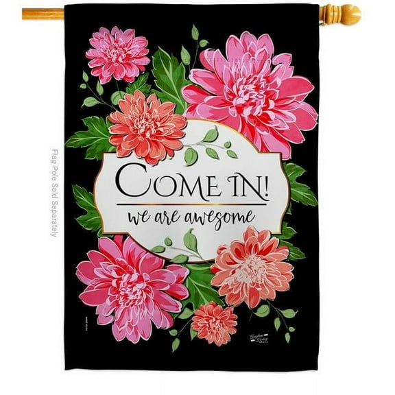 Angeleno Heritage H137543-BO Come in Floral Double-Sided Garden Decorative House Flag, Multi Color