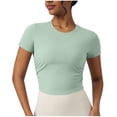 thumbnail image 2 of Odbmxy Basic T Shirts Women Short Sleeve Summer Women Tops Slim Green Leisure Sports Layering Plain Tops, 2 of 4