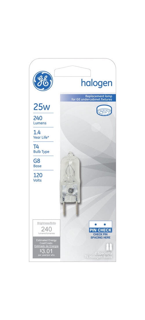 GE Replacement Lamp Halogen Light Bulbs, Soft White, 25 Watts, G8 Base T4 Light Bulb (2 Pack)