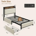thumbnail image 3 of YUSAZENS Twin Size Bed Frame with Storage Drawers & Charging Station - Rustic Velvet Upholstered Platform Bed, No Box Spring Needed, Beige, 3 of 7