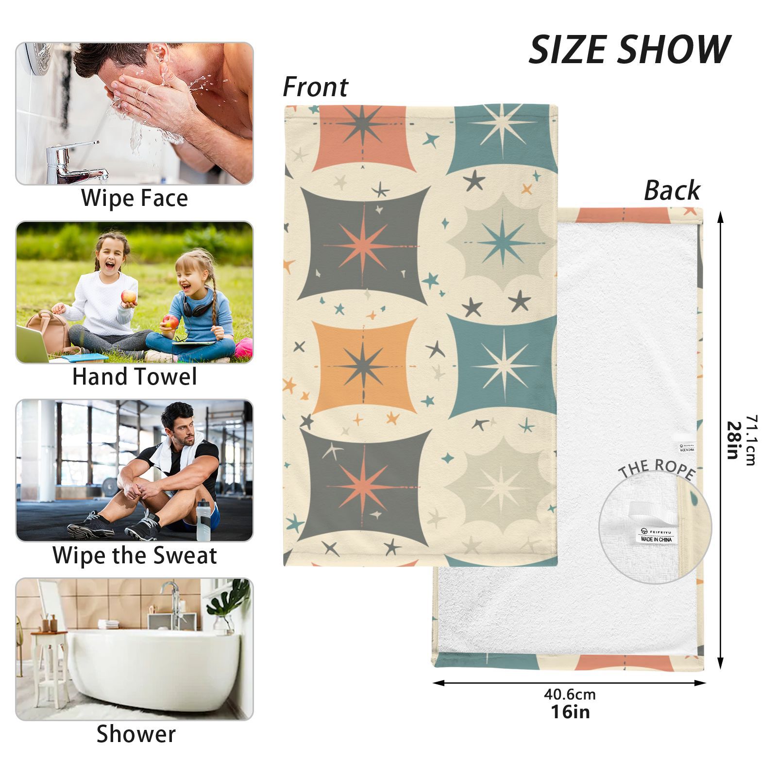 Rural Stars Square Hand Towels Cotton Bath Towels Large Face Towels Absorbent for Bathroom 2 Packs