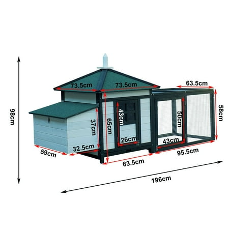 Pawhut Premium Wooden Chicken Coop w/ Backyard Run and Nesting Box 