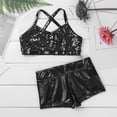 thumbnail image 7 of MSemis Kids Girls Ballet Dance Outfit 2 Piece Shiny Sequins Tops with Bottoms Set Black 8-10, 7 of 7